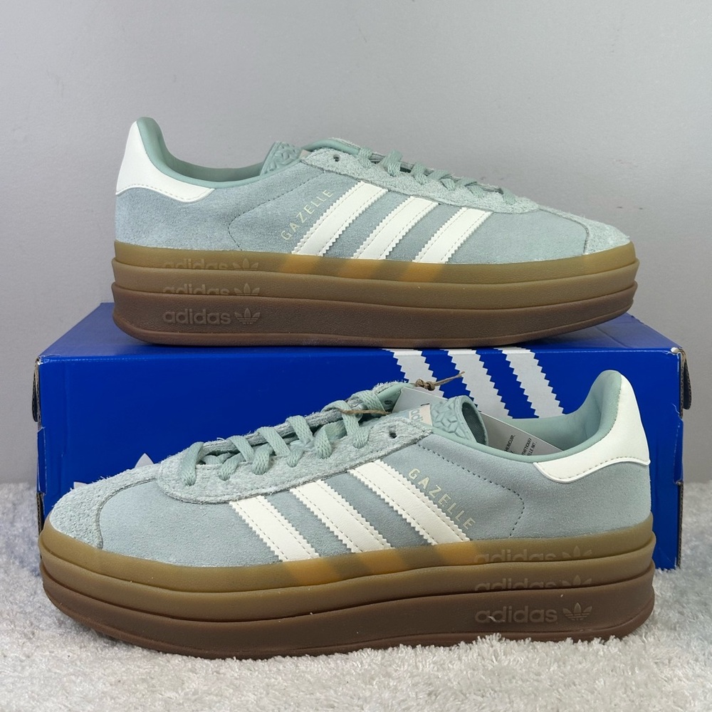adidas Gazelle Platform Sneakers in Mint Green with White Stripes and Gum Sole